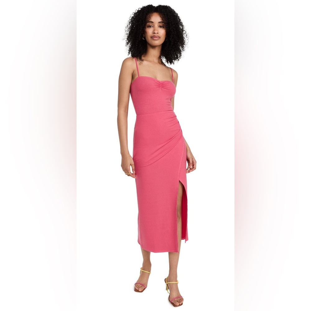 Reformation Formosa Ruched Ribbed Stretch Midi Red Dress Size Small